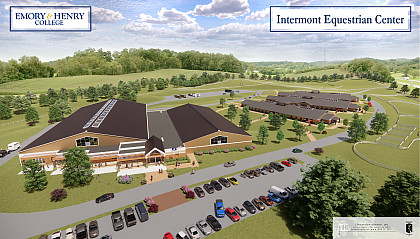 A 3-D rendering of a bird's eye view the Emory & Henry Equestrian Center