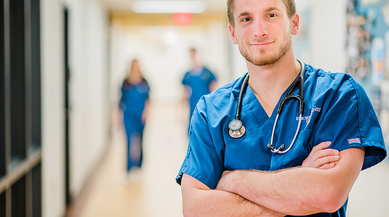 Nursing students on campus.