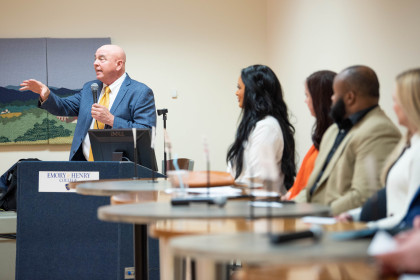 The van Vlissingen Center for Career & Professional Development holds networking events such as Backpack-to-Briefcase to allow studen...