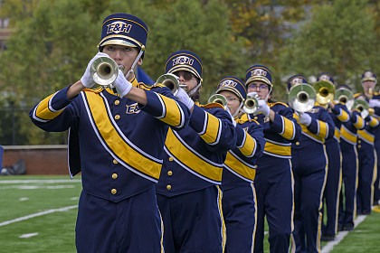 E&H Marching band lined up playing instruments