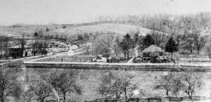 A view of Emory & Henry community in the 1890s. The J. Stewart French House is on the right.