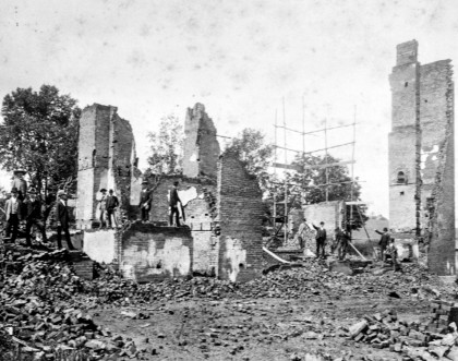 This photograph was taken of Byars Hall at Commencement on June 19th, 1889.  This was the second Byars Hall that burned.