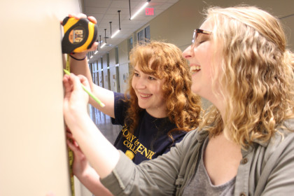 The Rena Lynch Wrenn '43 Permanent Collection Gallery, located outside the MCA Art Gallery, is a rotating exhibit of the school