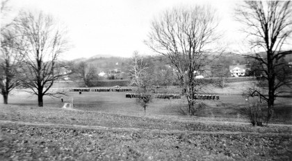 Navy V-12 personnel in training canbe seen in this view of campus from in front of Carriger Hall, ca. 1943-45.