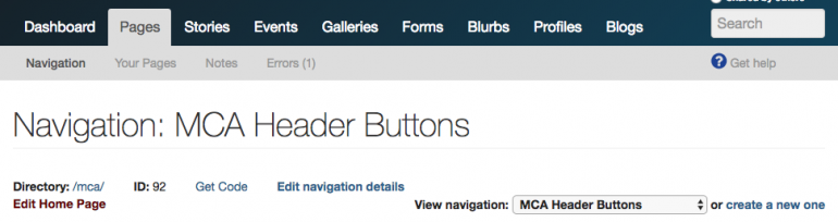 Editing the MCA header buttons navigation