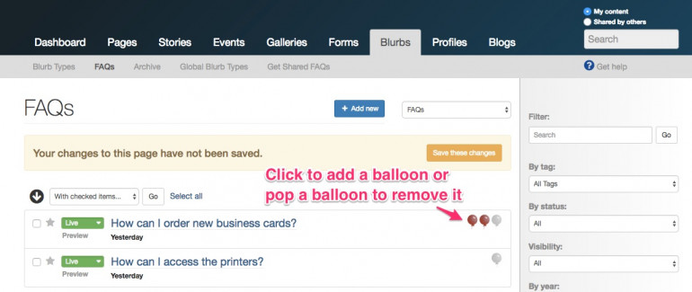 Adding and removing balloons
