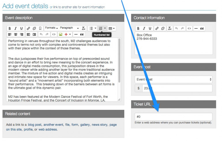 Adding a ticket url to events