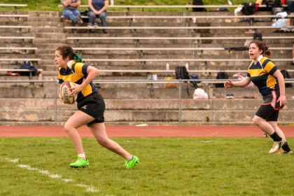 The E&H Women's Rugby team against Roanoke.