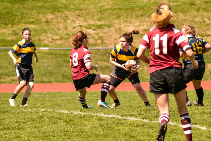 The E&H Women's Rugby team against Roanoke.