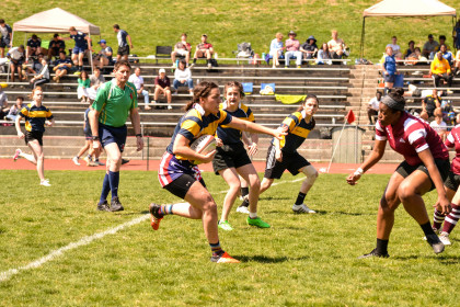 The E&H Women's Rugby team against Roanoke.