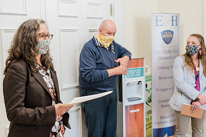 Ribbon cutting ceremony for Stingers Supply Shelf