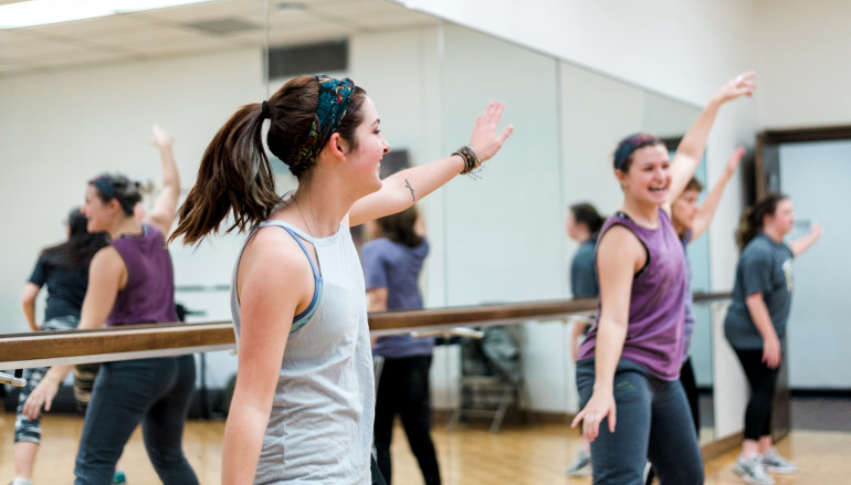 Students dancing at Zumba class.