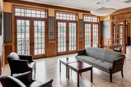 View from the President's Lounge inside the Brooks Field House, seating up to 25 people..