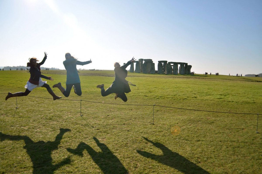 E&H Abroad - Jumping for joy at Stonehenge