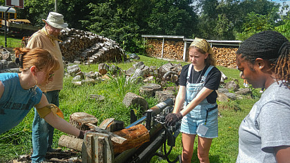 Student working with logs