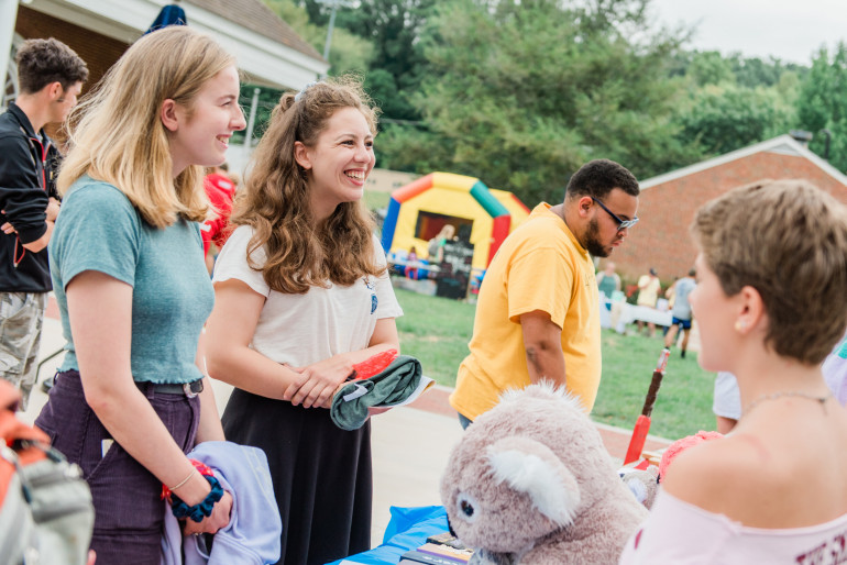 Students getting information at the Activities Fair.
