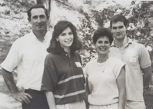 Earl, JudiAnn, Lynda, and Chuck Hawkins in 1988 at an on-campus luncheon at Emory & Henry that welcomed new students with E&H alu...