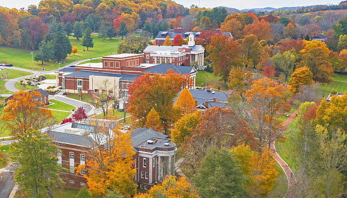 Fall drone image of the campus.